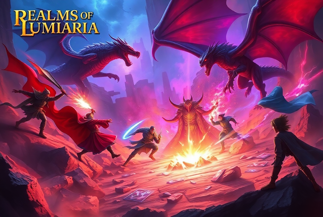 Ilustração de batalha épica em Lumária
